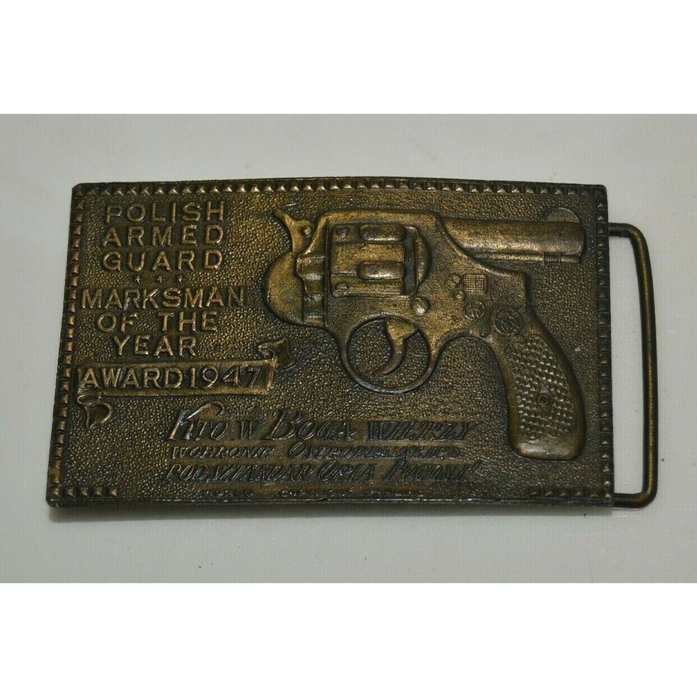 Vintage Polish Armed Guard Funny Reversed GUN Marksman Award "1947" Belt Buckle